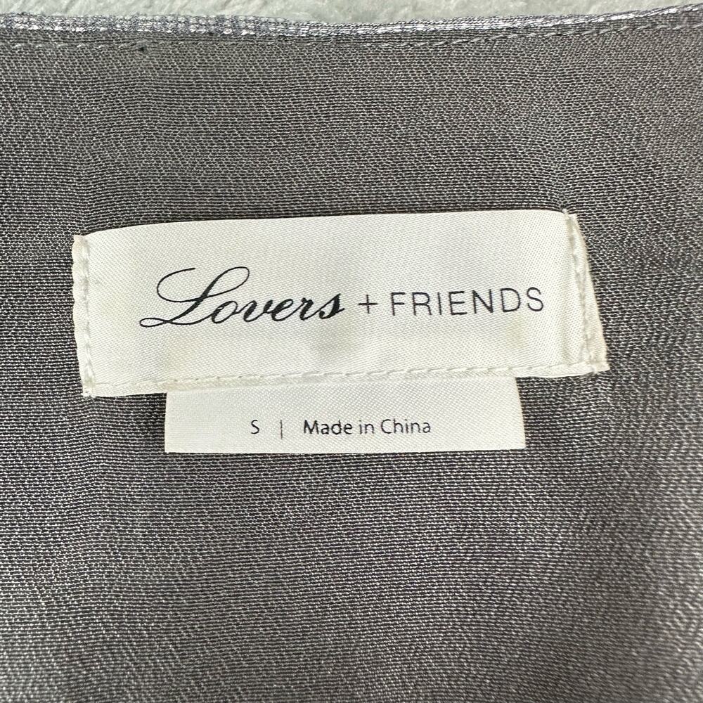 Lovers + Friends Mini Dress Womens S Silver Metallic Pleated V-Neck‎ Long Sleeve - Picture 3 of 9